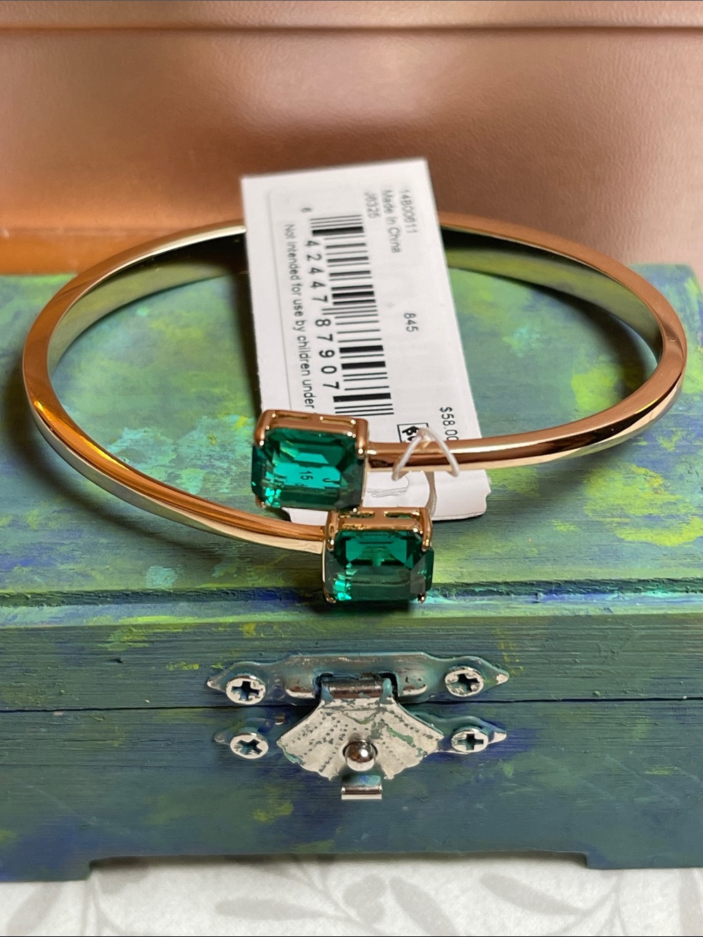 Ralph Lauren Gold-Tone Open Bangle with Emerald Green Stones